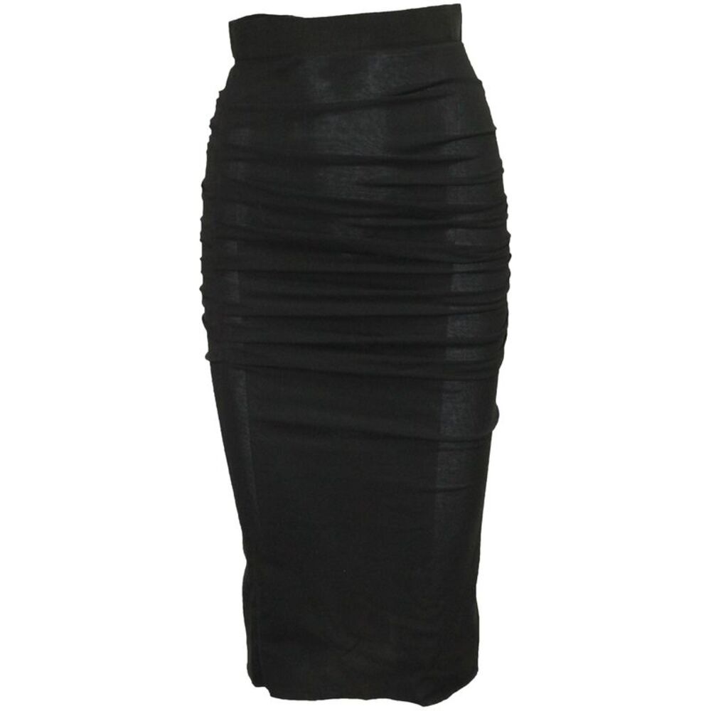 Dolce & Gabbana Ruched Midi Skirt in Black Silk